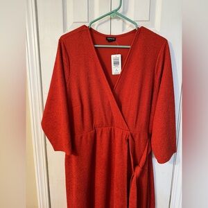 Torrid Red Terracotta Textured Surplice Above-the-Knee Wrap Dress NWTs